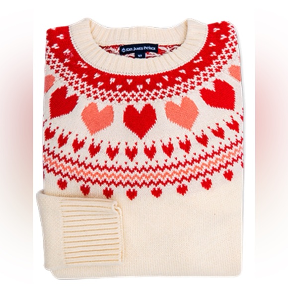 NWT Kiel James Patrick Heartwarmer in Ivory Pink Red Heart Wool Sweater XL - Picture 3 of 12